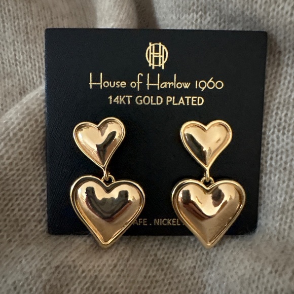 House of Harlow 1960 14K Gold-Plated Double Heart Earrings (NWT) - Picture 2 of 2